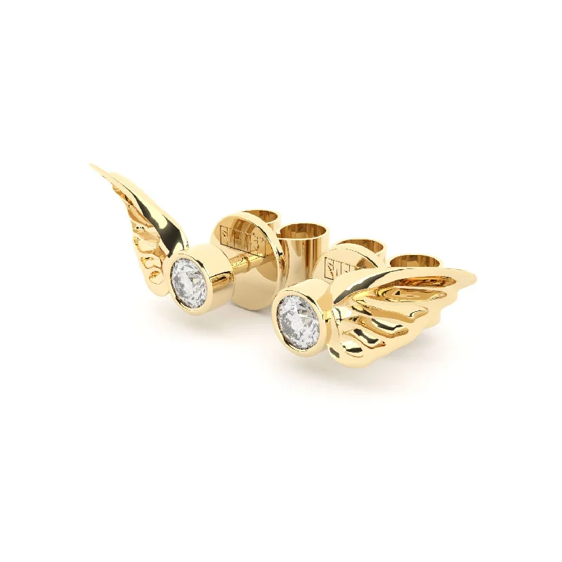 Modern Drop Earrings-Becoming Wings 18K Gold Earrings w. Lab-Grown Diamonds