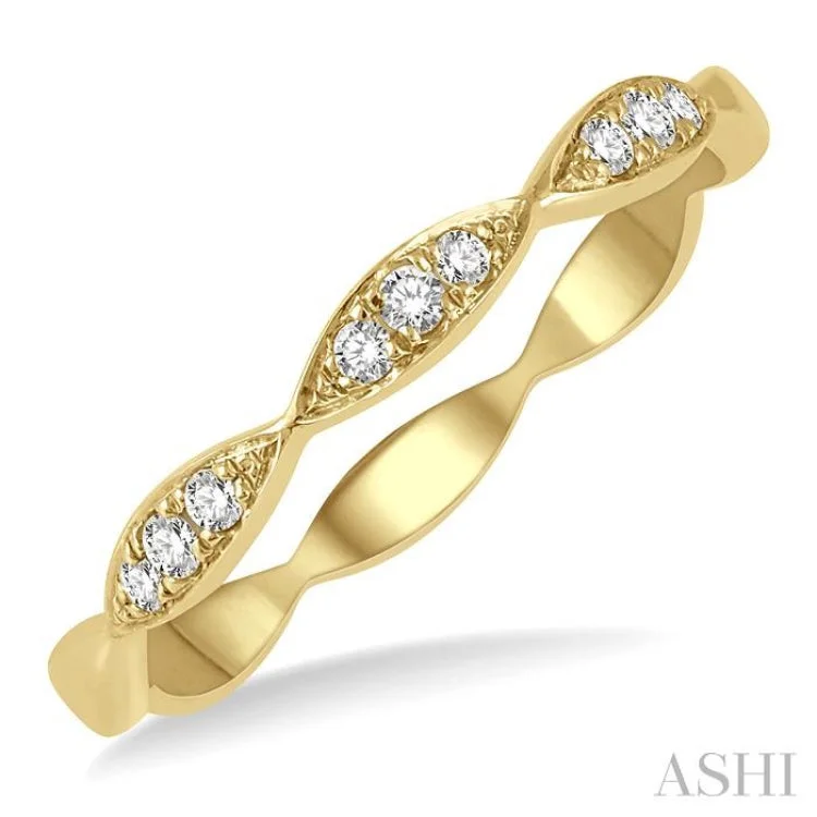 Custom Ring Sets for Women-1/10 ctw Marquise Lattice Round Cut Diamond Stackable Band in 14K Yellow Gold