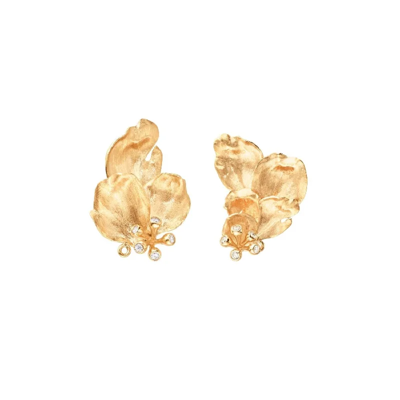 Sparkling Crystal Earrings-Wild Rose 18K Gold Earrings w. Diamonds