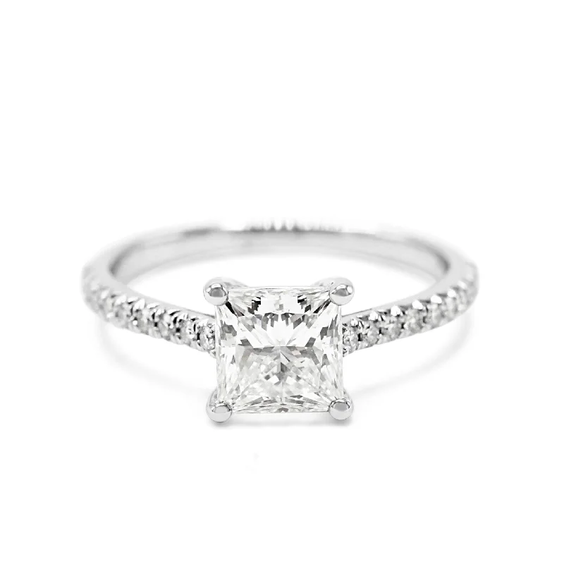 Two-Tone Engagement Rings-Tiffany Certificated Novo Princess Cut Solitaire Diamond Ring