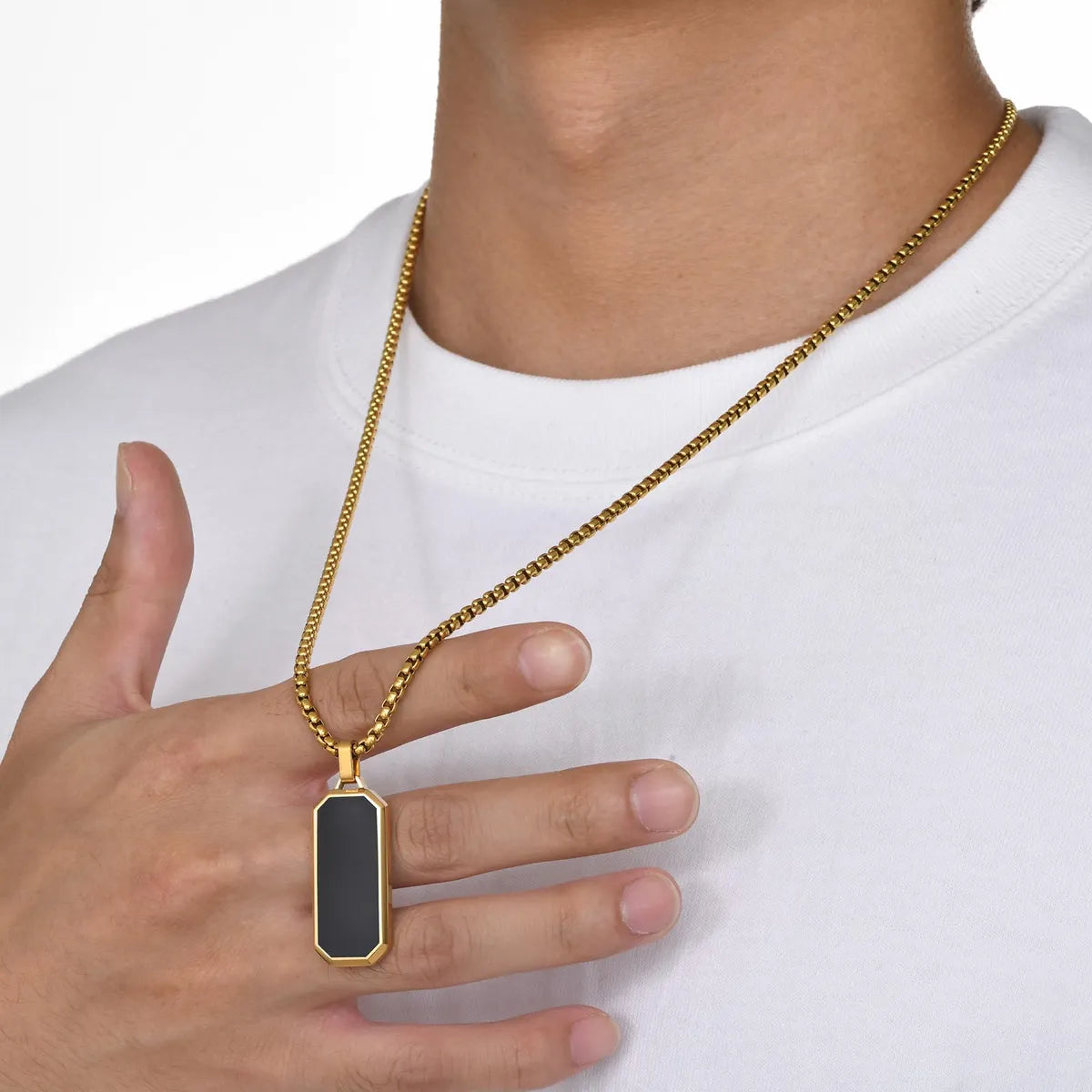 Fashion Jewelry Necklaces-Simple Style Rectangle 304 Stainless Steel Epoxy Plating 18K Gold Plated Men'S Pendant Necklace