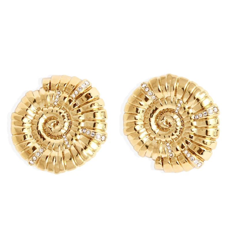 Gold and Crystal Earrings-Large Galia Gold Plated Earrings w. Zirconia