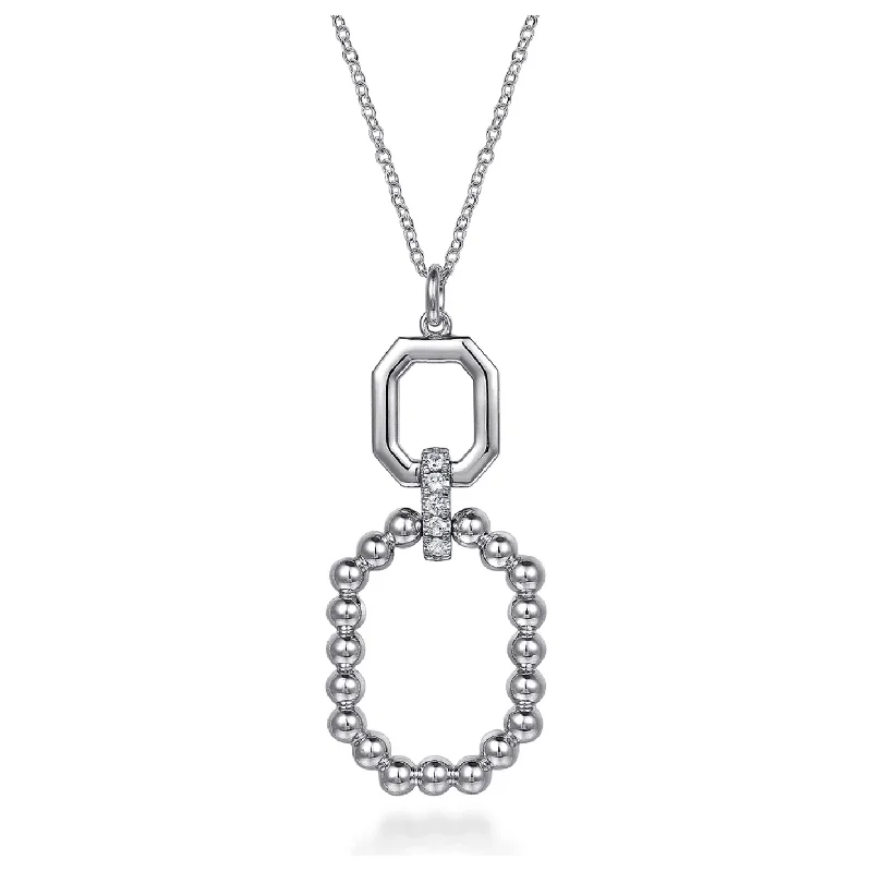 Antique Silver Necklaces-Gabriel Silver Bujukan Octagon White Sapphire Bujukan Drop Pendant Necklace