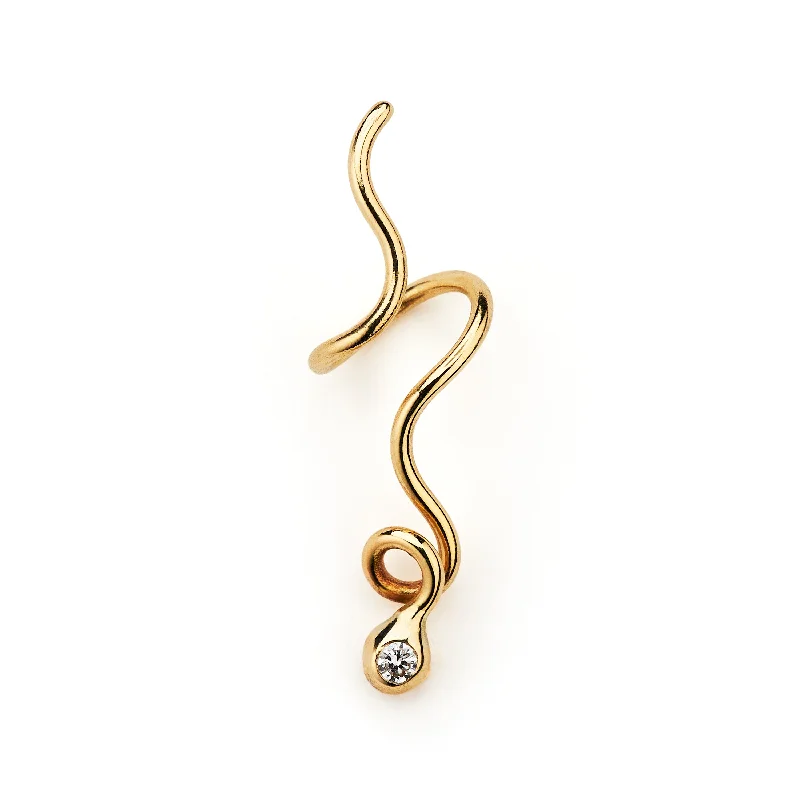 Simple Hoop Gemstone Earrings-Masika Wave 14K Gold Earrings w. Diamonds