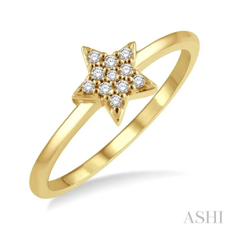 Matching Promise Rings Sets-1/10 ctw Star Round Cut Diamond Petite Fashion Ring in 14K Yellow Gold