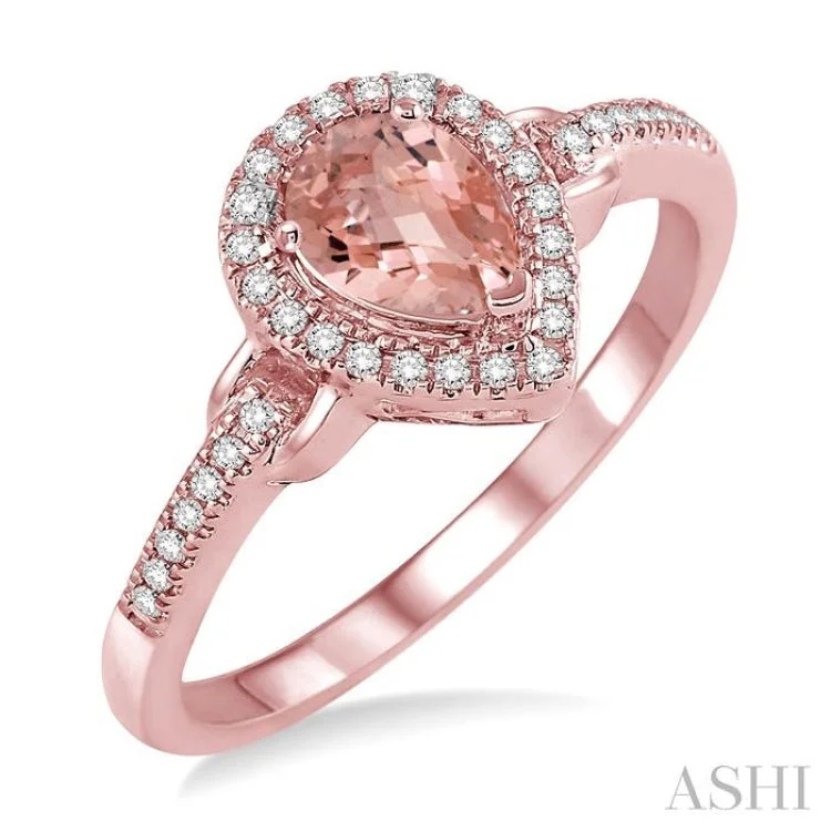 Customizable Engagement Rings-7x5 MM Pear Shape Morganite and 1/6 ctw Round Cut Diamond Ring in 14K Rose Gold