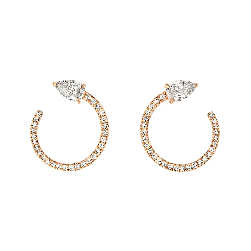 Sparkling Drop Stud Earrings-Drop Moon 18K Rosegold Earrings w. Diamonds