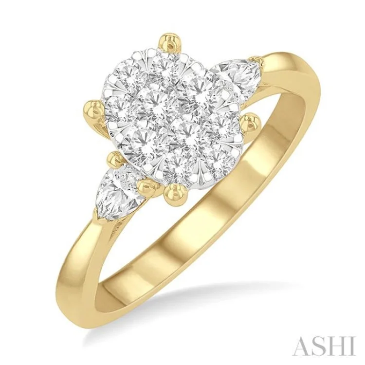 Custom Gold Rings for Women-3/4 ctw Oval Shape Lovebright Pear and Round Cut Diamond Engagement Ring in 14K Yellow and White gold