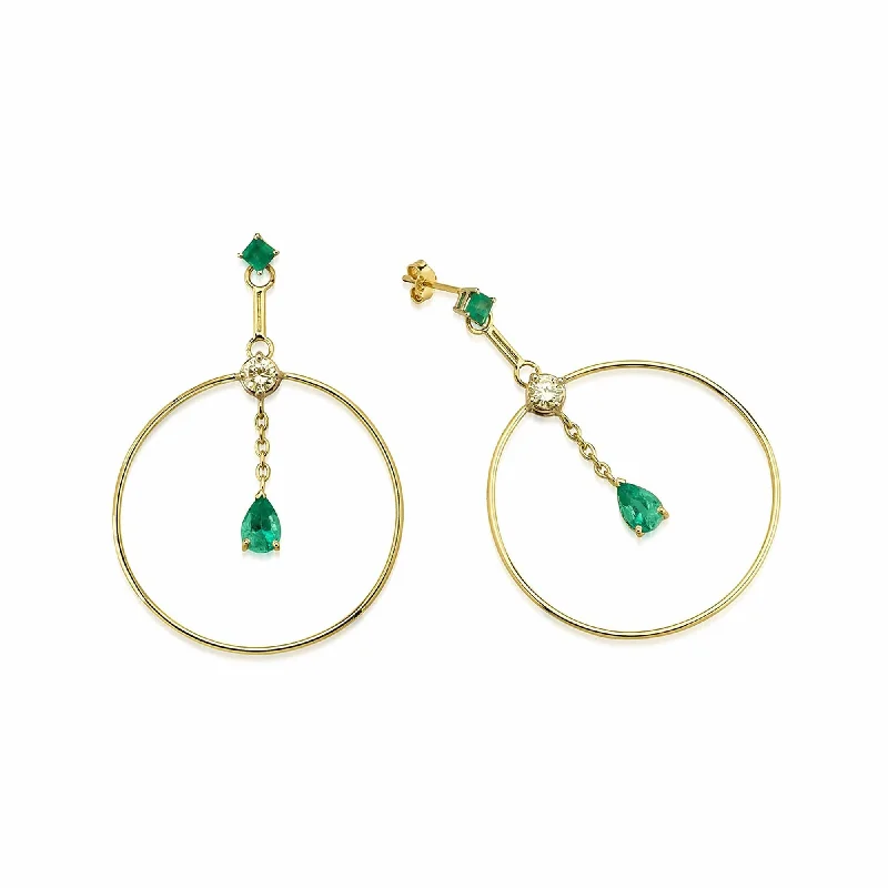 Personalized Pearl Earrings for Women-Artisia Circle 18K Gold Earrings w. Diamonds & Emeralds