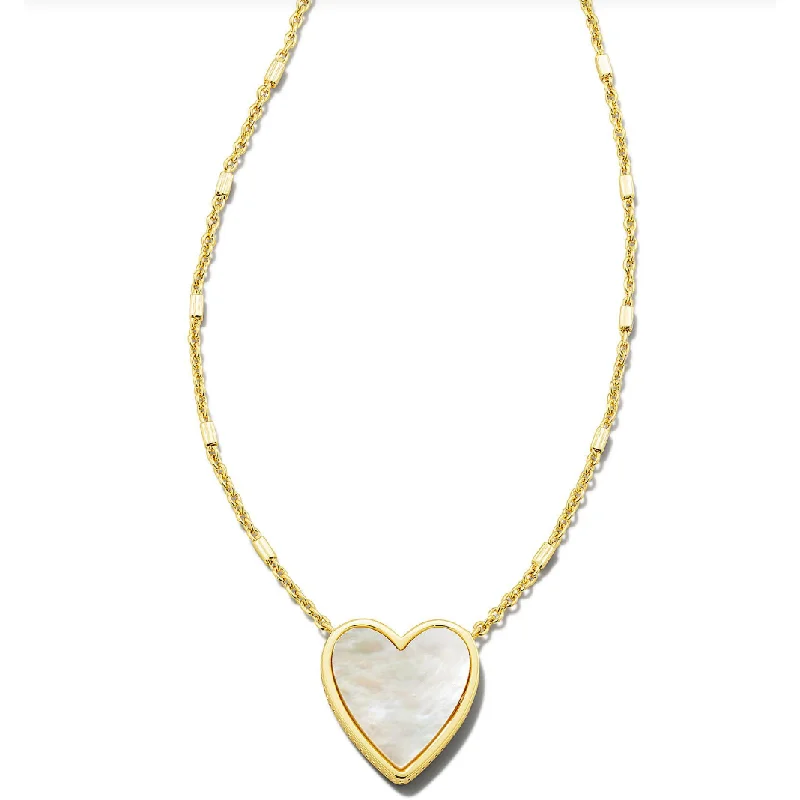 Jewelry Necklaces-Kendra Scott Gold Heart Pendant in Ivory Mother of Pearl