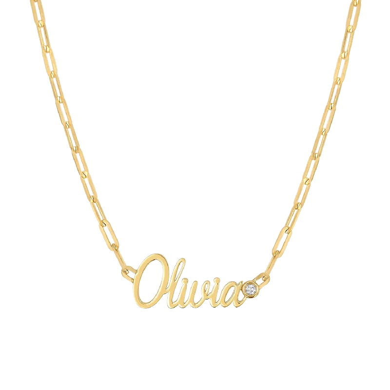 Beaded Necklaces-Paper Clip Script Diamond Name Necklace