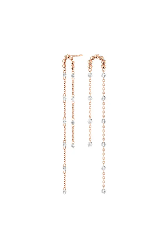 Dazzling Silver Drop Earrings-Double Cascade Nude 18K Rosegold Earrings w. Lab-Grown Diamonds