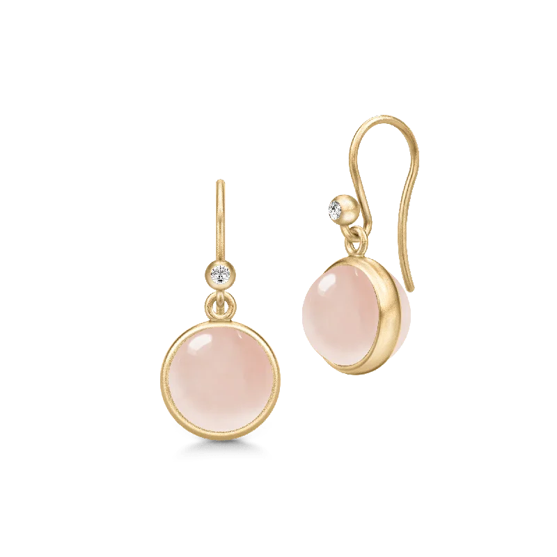 Unique Drop Stud Earrings-Prime Gold Plated Earrings w. Milky Rose Crystal