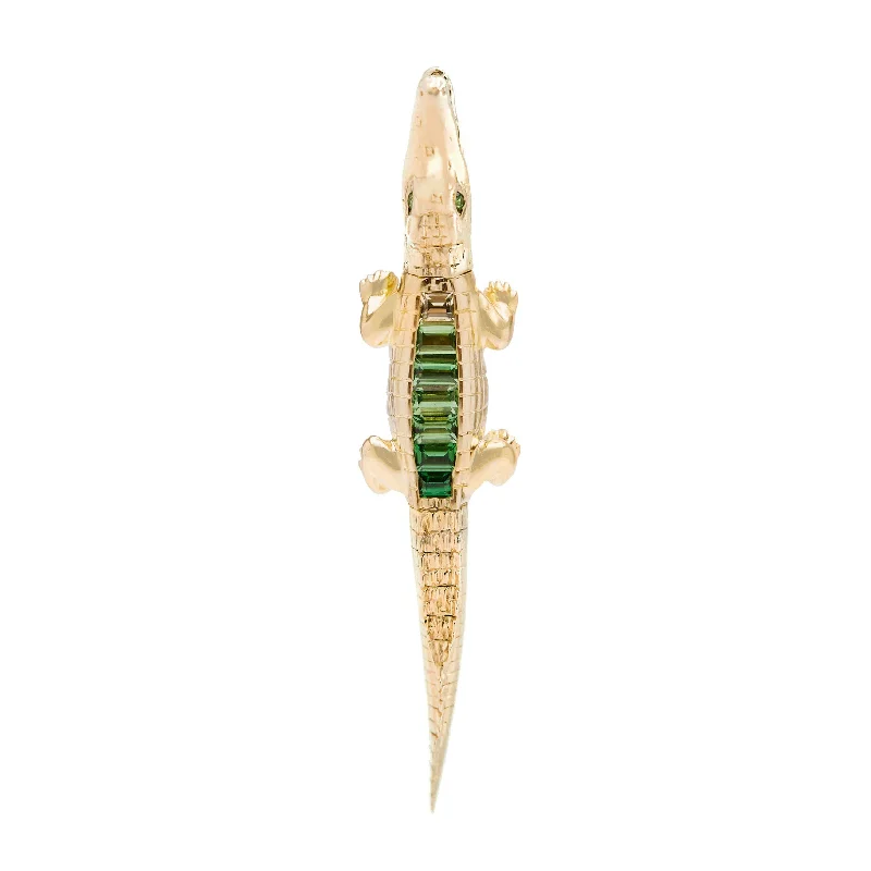 Classic Gold Earrings-Alligator Bite 18K Gold Earring w. Tsavorite