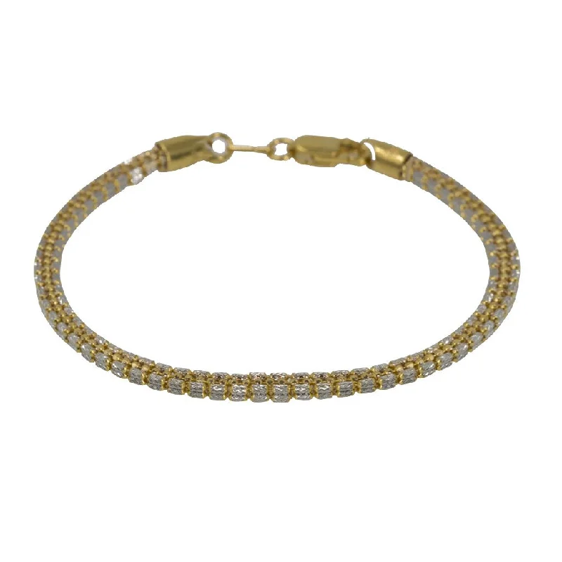 Stretchable Bracelets for Women-22K Multi Tone Gold Bracelet W/ Rounded Beaded Link