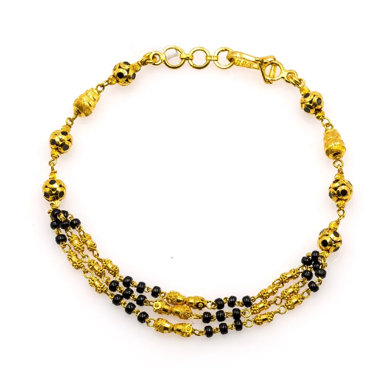 Luxury Watch Bracelets for Women-22K Yellow Gold Bracelet W/ Black Beads & Black Hand Paint