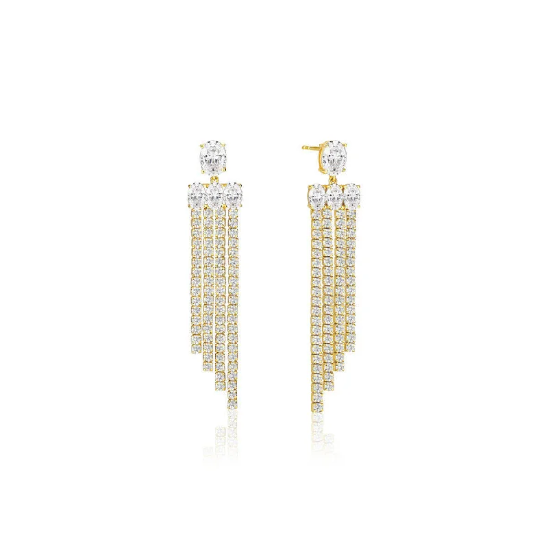 Minimalist Hoop Earrings-Ellisse Lungo Exclusive Piccolo 18K Gold Plated Earrings w. Zirconias