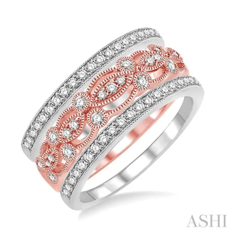 Affordable Gold Rings-5/8 Ctw Round Cut Diamond Triple Band Set in 14K Rose and White Gold