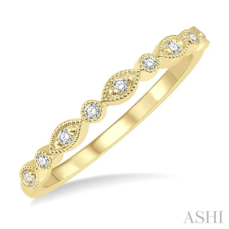 Adjustable Wedding Ring Bands-1/10 ctw Marquise & Circular Mount Round Cut Diamond Stackable Band in 14K Yellow Gold