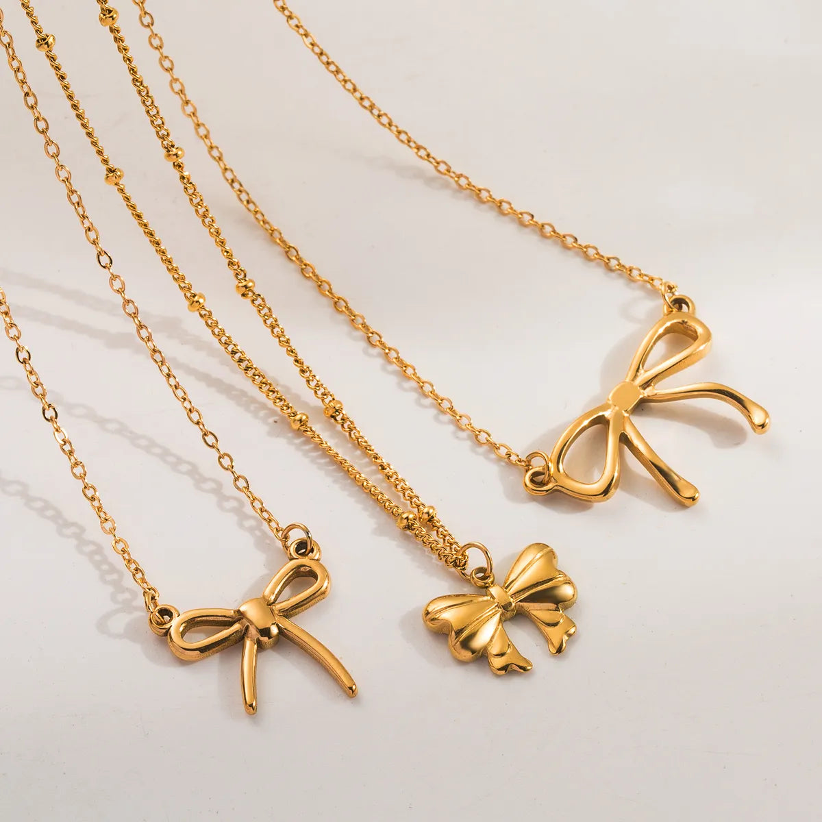 Custom Made Necklaces-304 Stainless Steel 18K Gold Plated French Style Romantic Bow Knot Pendant Necklace