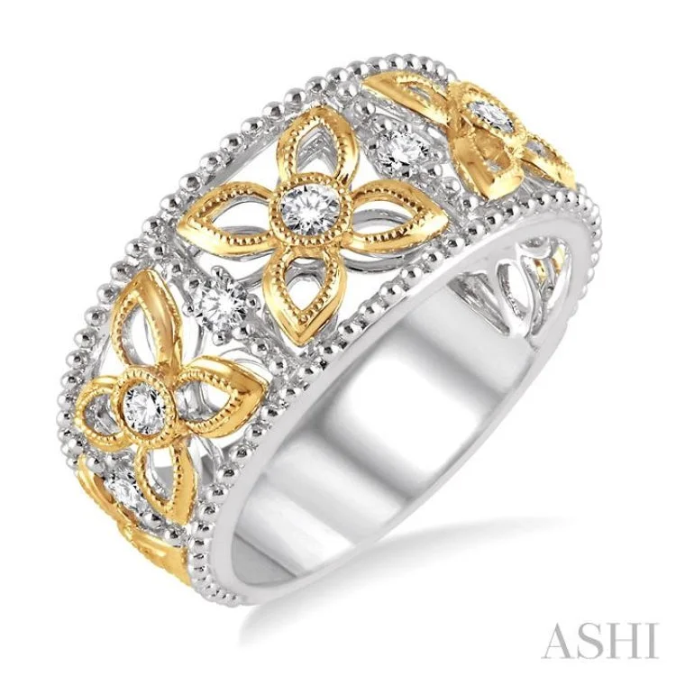 Custom Heart Shaped Promise Rings-1/3 Ctw Round Cut Diamond Fashion Band in 14K White and Yellow Gold