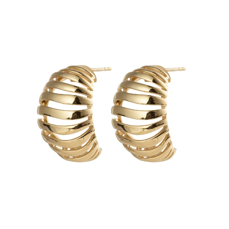 Custom Drop Stud Earrings-Ribbed Large Gold Vermeil Earrings