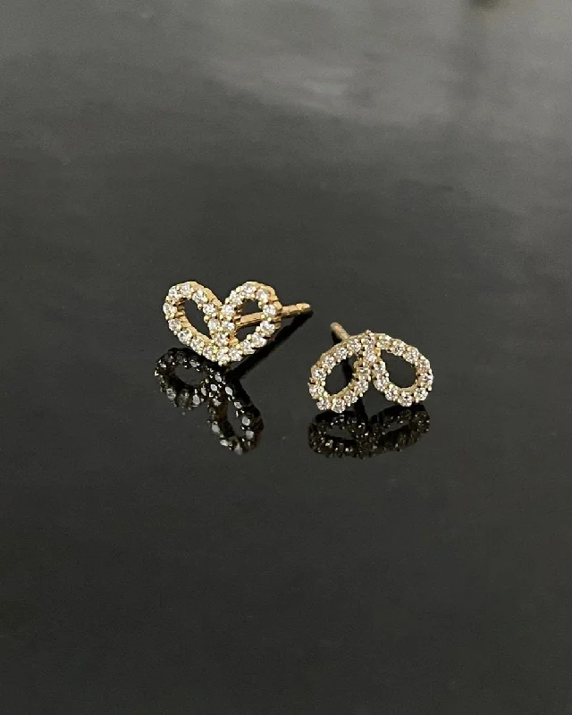 Custom Crystal Earrings-Small Bow 14K Gold Earring w. Diamonds