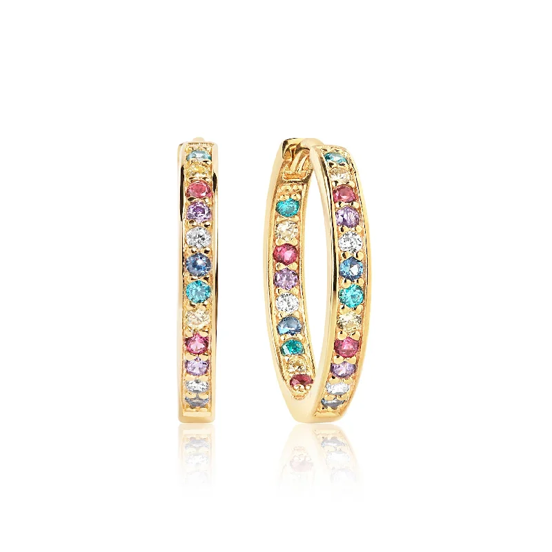 Luxury Silver Hoop Earrings-Corte Gold Plated Earrings w. Blue, White, Yellow, Purple & Pink Zirconias