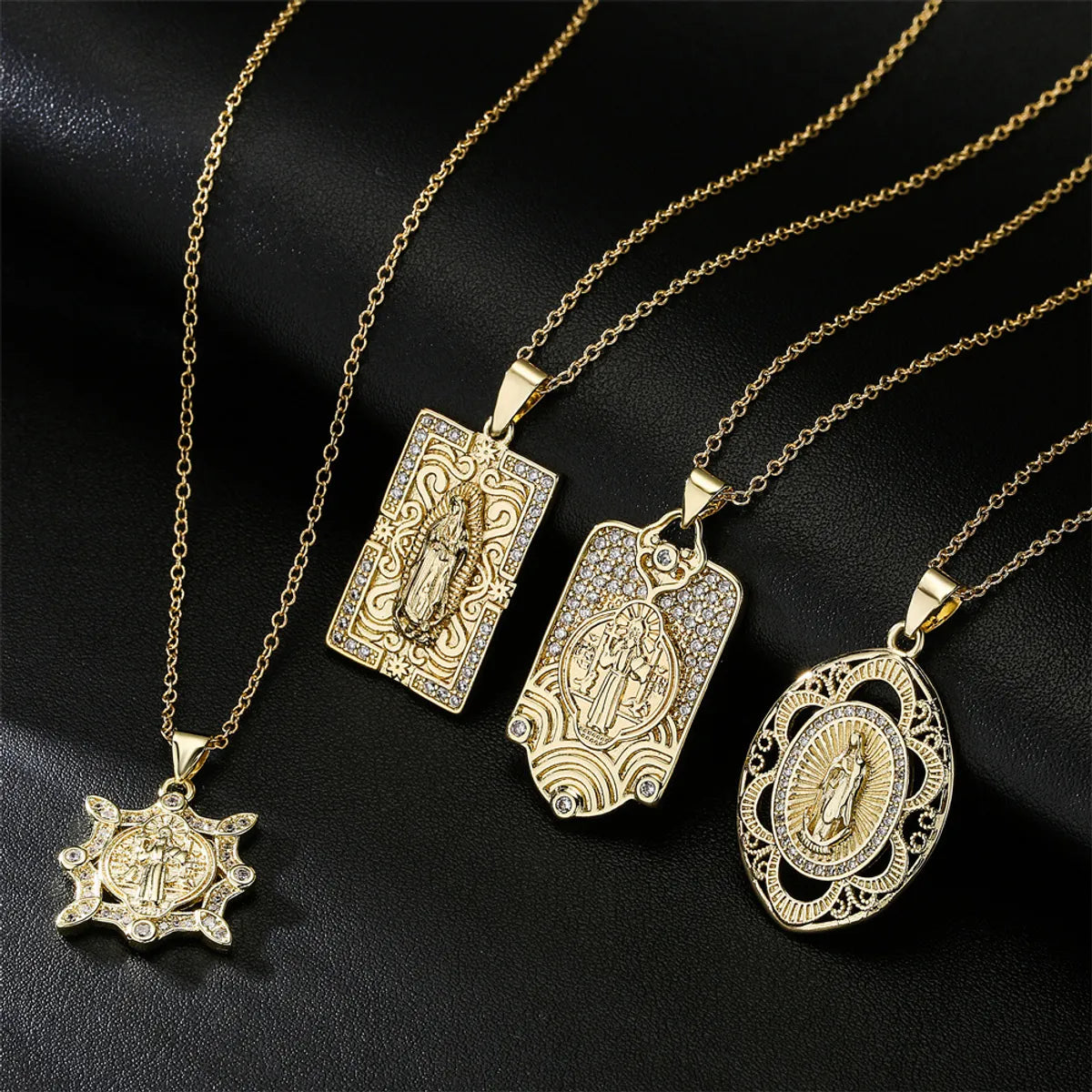 Multi-Strand Necklaces-Copper Micro-inlaid Zircon Religious Jewelry Golden Maria Necklace Wholesale