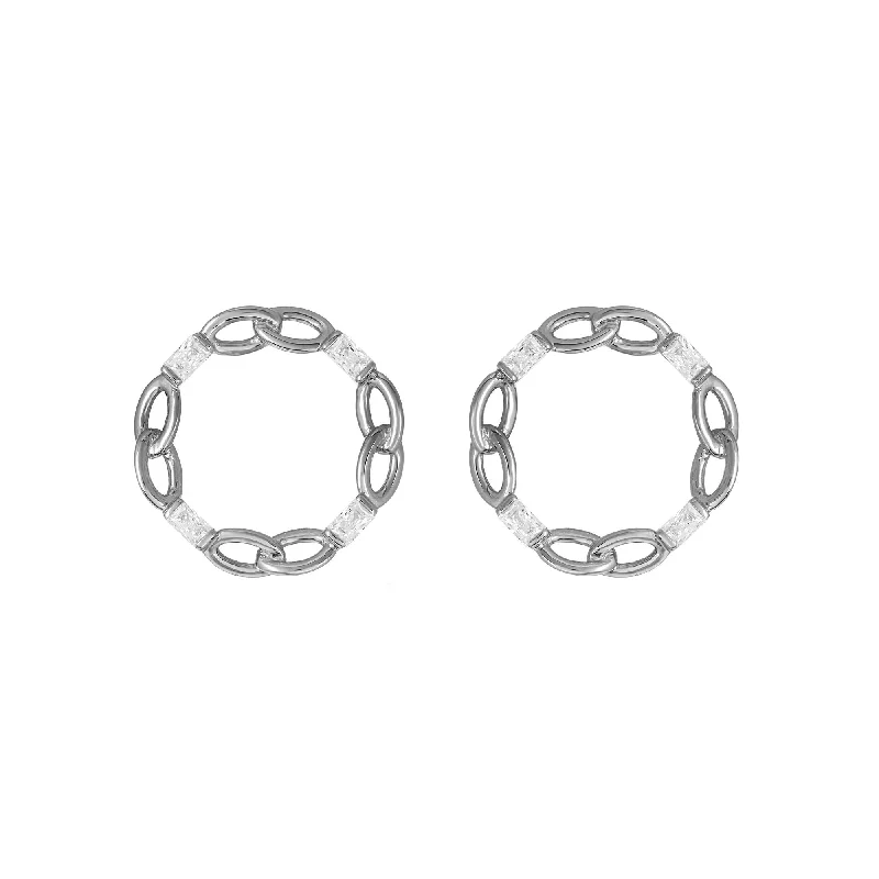 Custom Crystal Hoop Earrings-Baguette Circle Black Ruthenium on Silver Earrings w. Zirconia