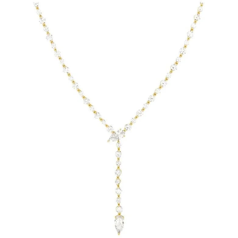 Double Chain Necklaces-Gold She's Arrived Lariat Necklace in White Diamondettes