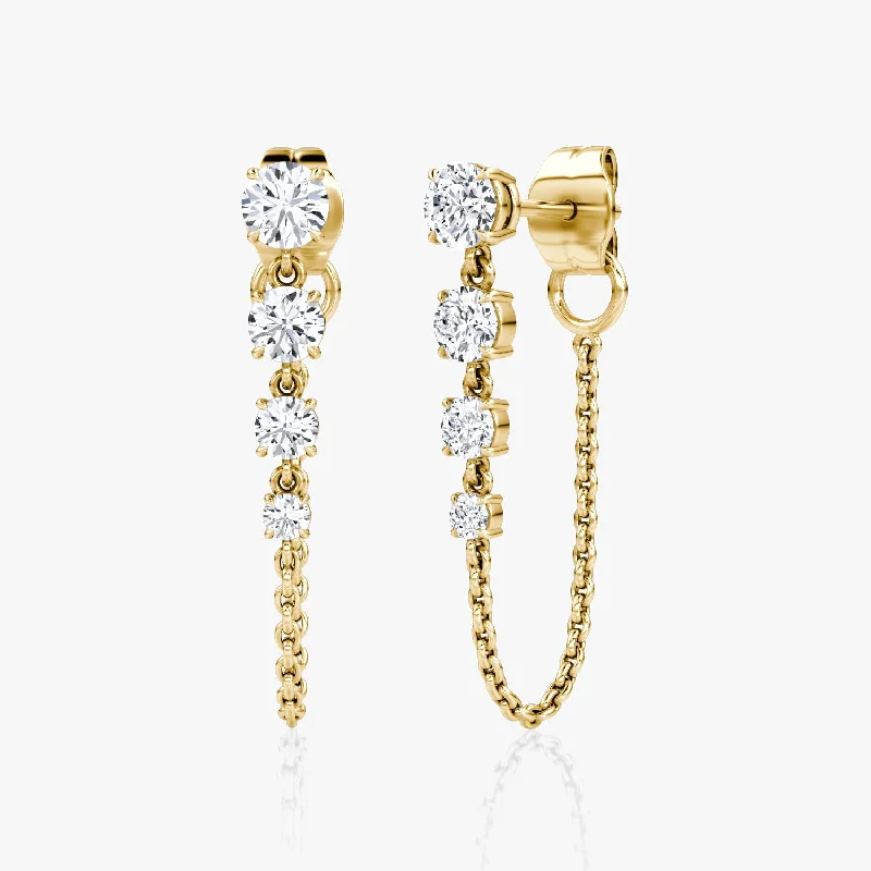 Gold Gemstone Earrings-Linked 14K Gold Tennis Earrings w. 1.10ct Lab-Grown Diamonds