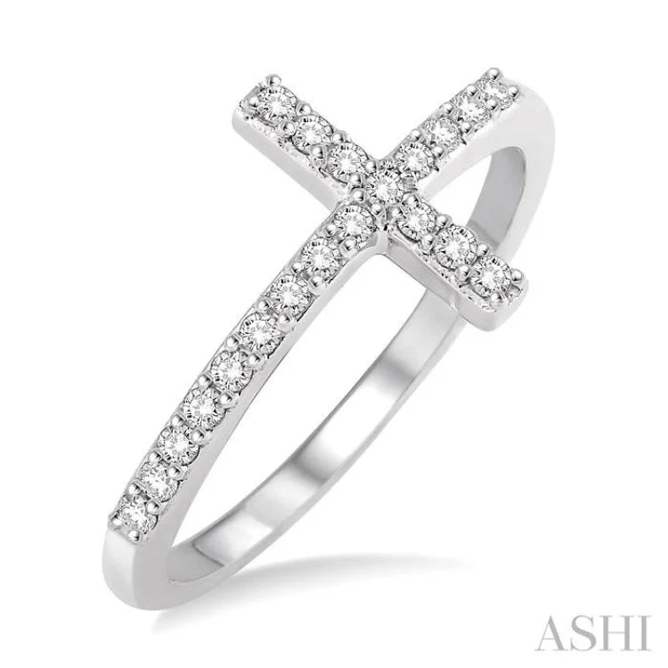 Custom Engagement Rings for Women-1/5 ctw Round Cut Diamond Cross Ring in 14K White Gold