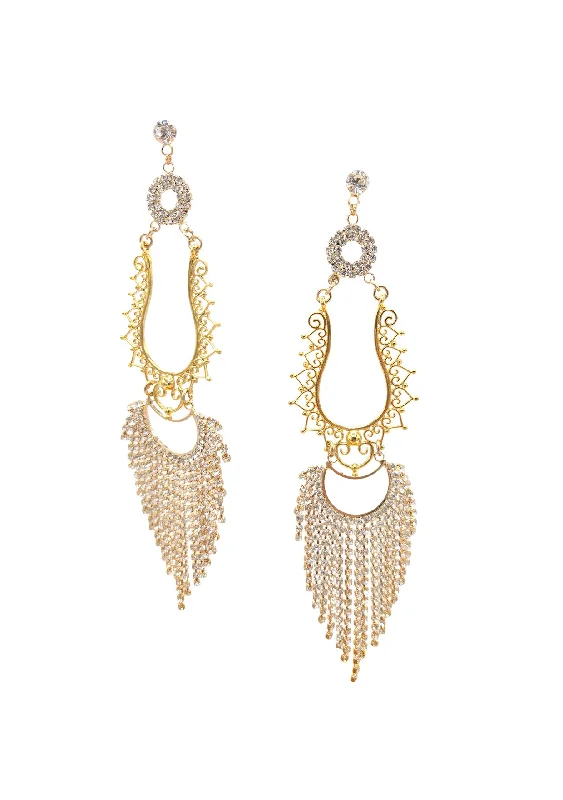 Geometric Gemstone Earrings for Women-Gold Diamond Illusion Chandelier Earrings