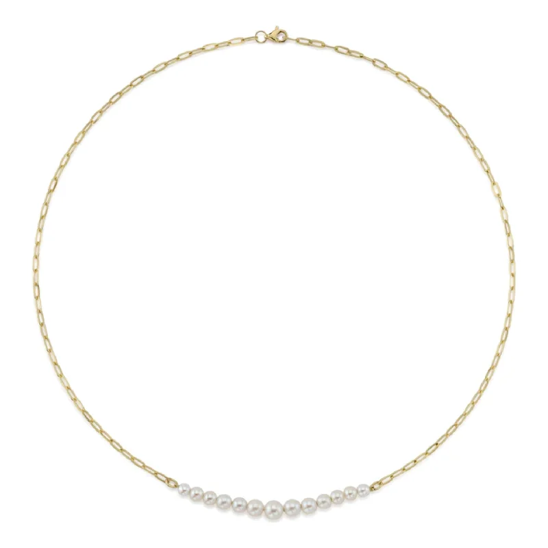 Classy Necklaces-14K Yellow Gold Pearl Paperclip Link Necklace