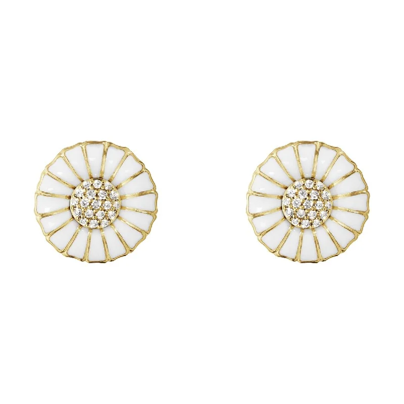 Large Gemstone Earrings for Women-Daisy 11 mm. Gold Plated Earrings w. Diamonds, 0.05ct.