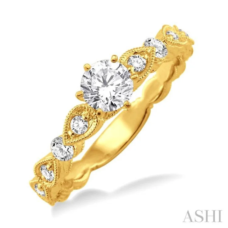 Handcrafted Wedding Ring Designs-1/5 ctw Diamond Semi-Mount Engagement Ring in 14K Yellow Gold