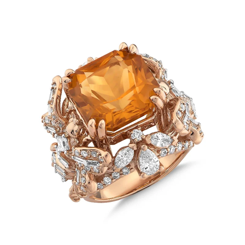 Custom Designer Promise Rings-HONEYBEE FULL CITRINE DIAMOND RING