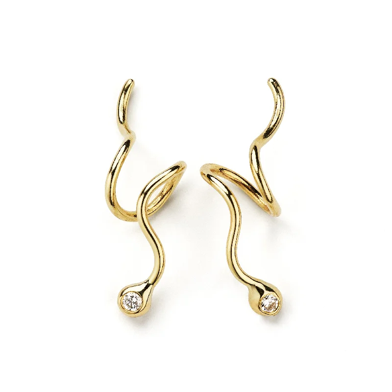 Geometric Pearl Earrings-Puakai 14K Gold Earrings w. Diamonds