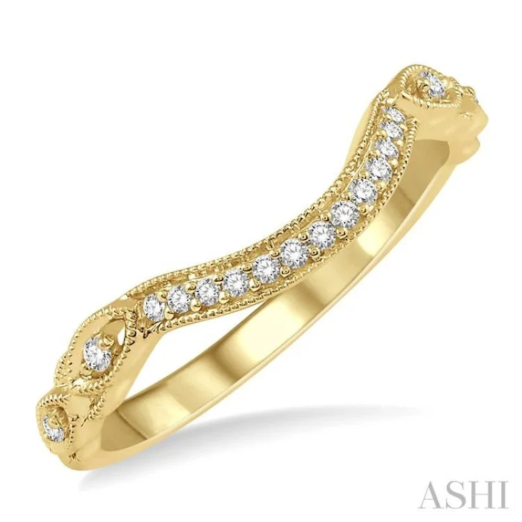 Affordable Custom Engagement Rings-1/10 ctw Arched Center Marquise lattice Round Cut Diamond Wedding Band in 14K Yellow Gold