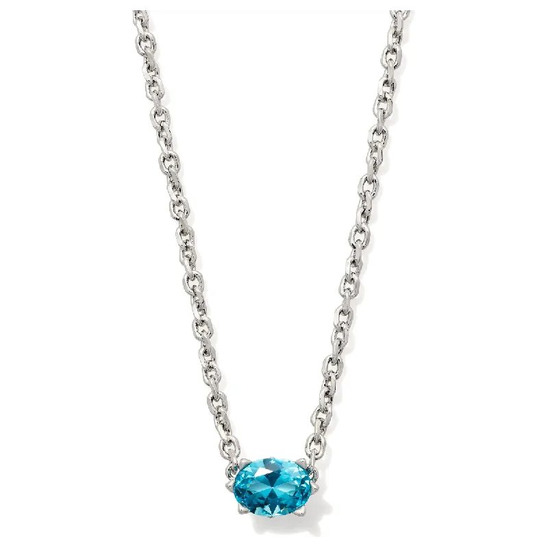 Birthstone Pendant Necklaces-Kendra Scott Silver Cailin Necklace in Aqua Crystal