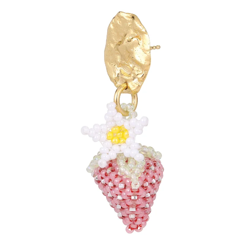 Simple Pearl Drop Earrings-Strawberry Blob Earring Gold Plated, Pink Beads