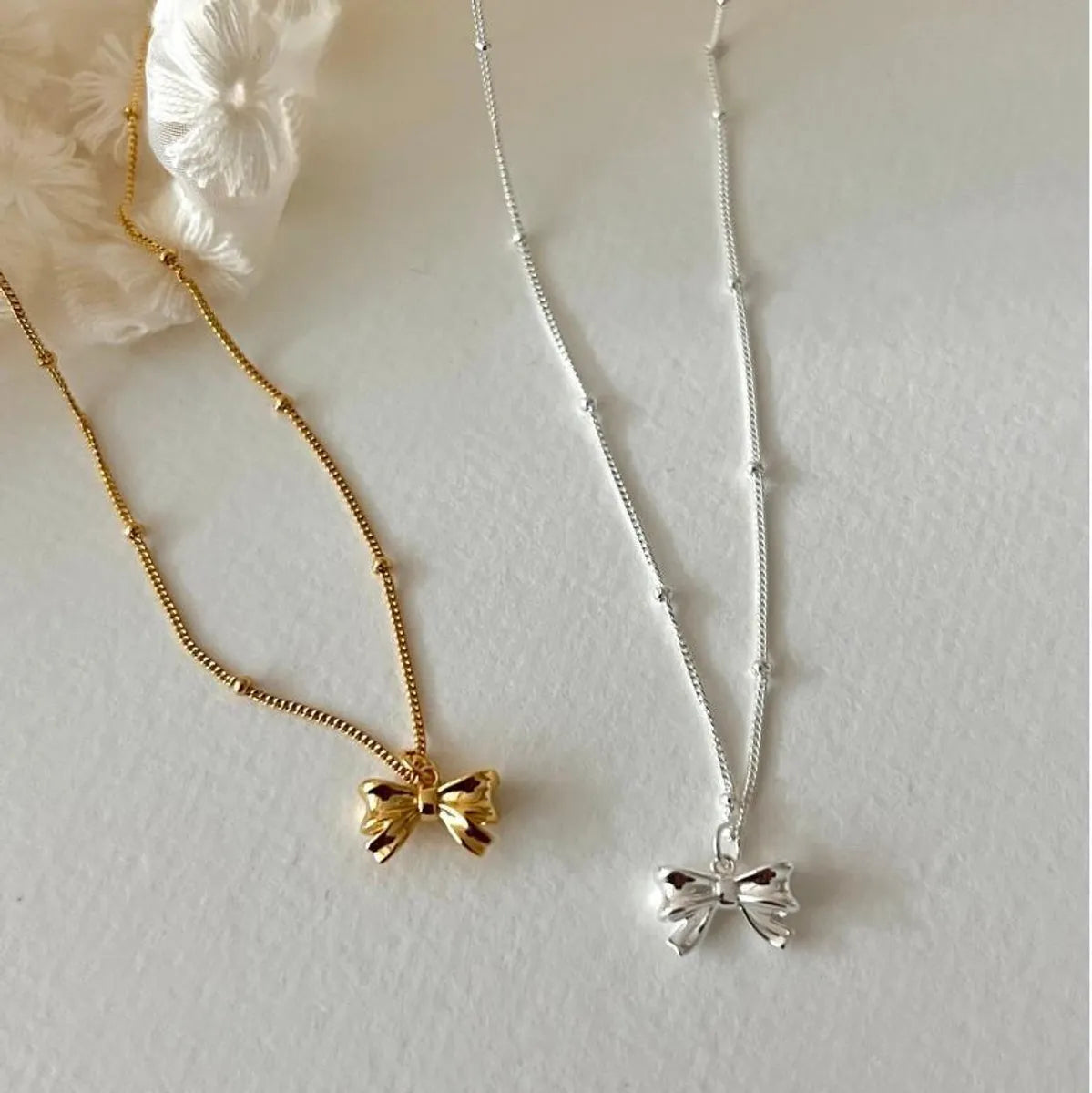 Antique Necklaces-1 Piece Simple Style Bow Knot Sterling Silver Plating 18k Gold Plated Pendant Necklace