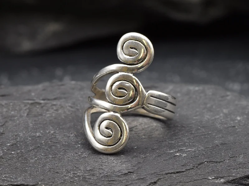 Unique Vintage Rings-Silver Swirl Ring - Long Silver Ring - Infinity Ring