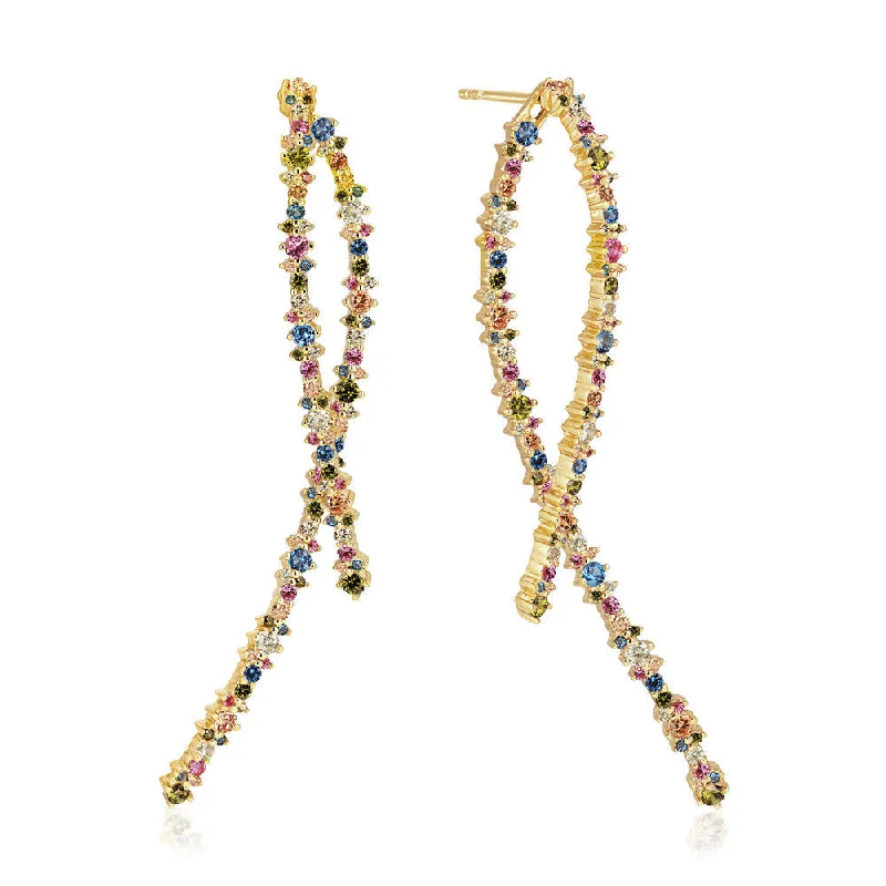 Simple Gold Drop Earrings-Livingo Lungo 18K Gold Plated Earrings w. Zirconia