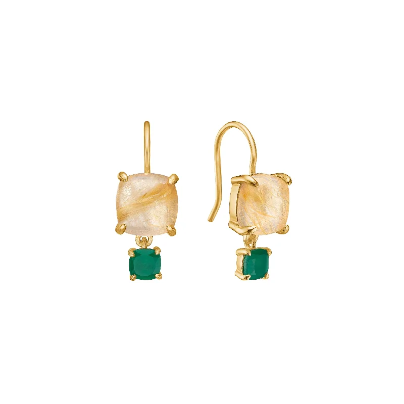 Sparkling Gemstone Drop Earrings for Women-18K Gold Plated Earrings w. Quartz & Agate