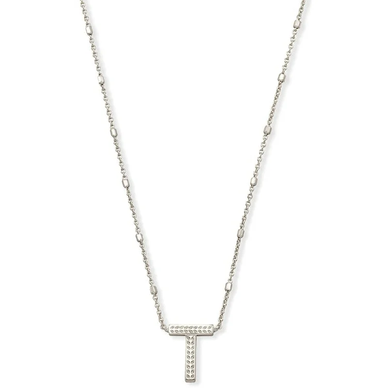 Wedding Pendant Necklaces-Kendra Scott Letter "T" Necklace In Silver Metal