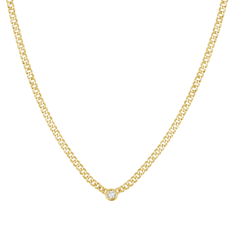 Family Necklaces-Cuban Link Diamond Solitaire Necklace