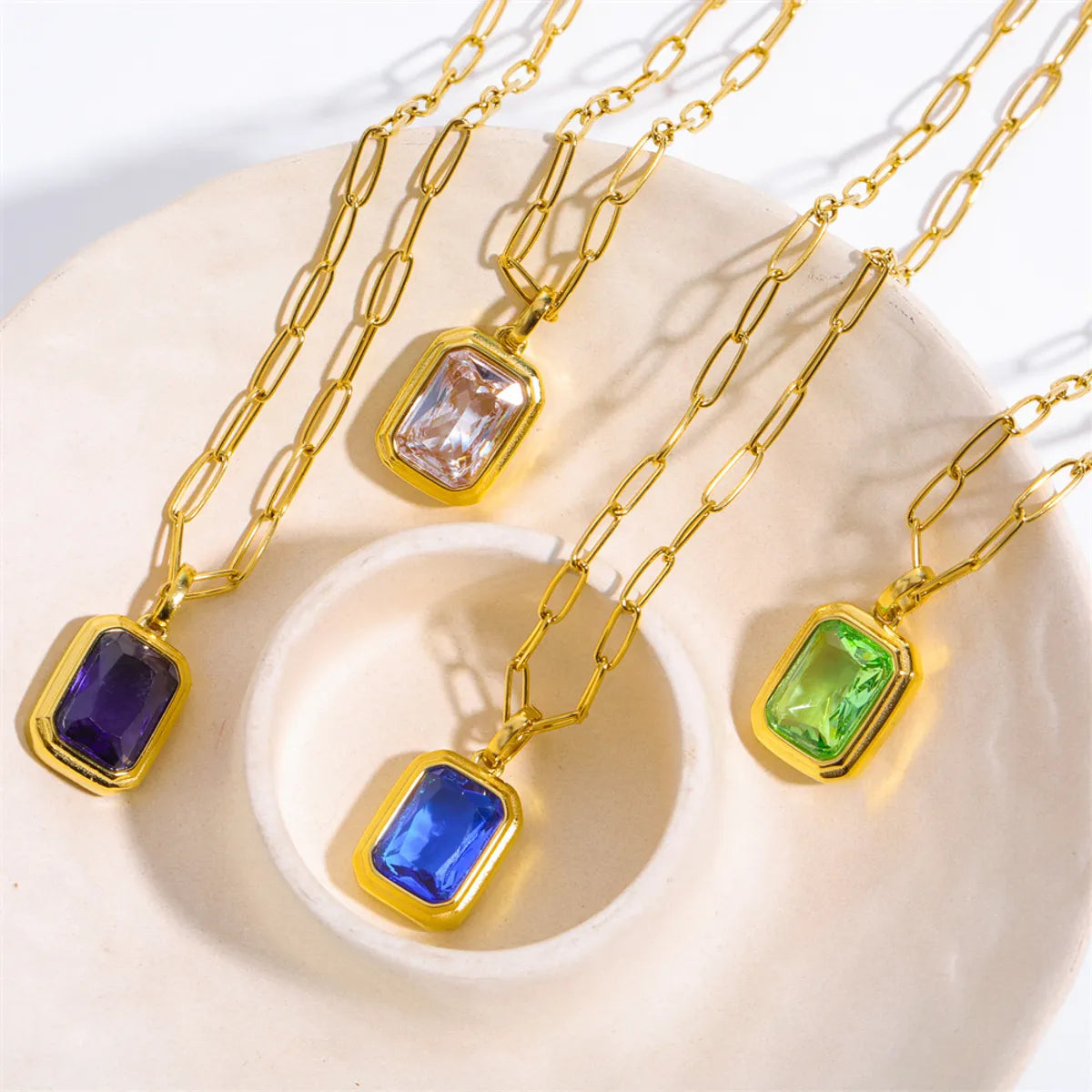 Gold Necklaces-Vintage Style Square Stainless Steel Plating Inlay Zircon 18k Gold Plated Pendant Necklace