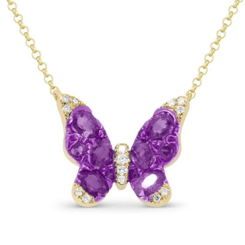 Fashion Jewelry Necklaces-14K Yellow Gold Purple Amethyst Butterfly Necklace